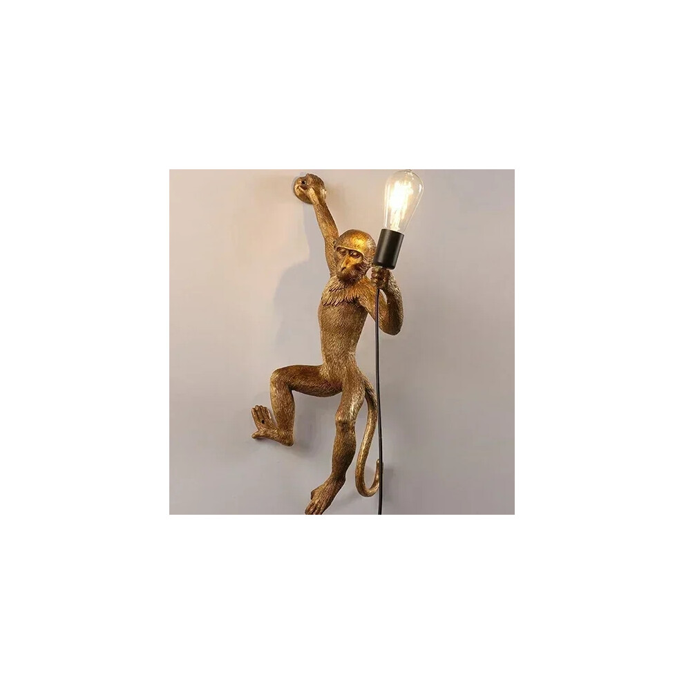 (Gold Wall Right) Modern Creative Hemp Rope Pendant Light Resin Black Monkey Lamp Home Restaurant Bedroom Animal Decoration Led Ceiling Chandelier