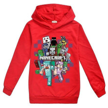 (Red, 9-10Years) Minecraft Kids Print Hoodie Casual Long Sleeve Hooded Sweatshirt Tops