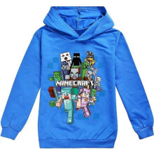 (Blue, 9-10Years) Minecraft Kids Print Hoodie Casual Long Sleeve Hooded Sweatshirt Tops