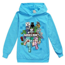 (Light Blue, 9-10Years) Minecraft Kids Print Hoodie Casual Long Sleeve Hooded Sweatshirt Tops