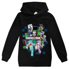 (Black, 7-8Years) Minecraft Kids Print Hoodie Casual Long Sleeve Hooded Sweatshirt Tops