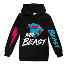 (Black, 7-8 Years) 7-14 Years Kids Teens Boys Girls Mr Beast Lightning Cat Printed Hoodies Casual Hooded Sweatshirt Jumper Pullover Tops Gifts -NMAOV