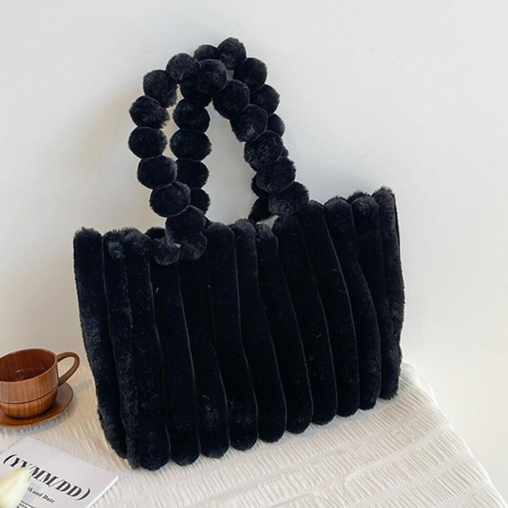 (black, 38x13x27cm) Yogodlns Fashion Designer Faux Fur Tote Bag For Women Handbags Autumn Winter Plush Shoulder Crossbody Bags