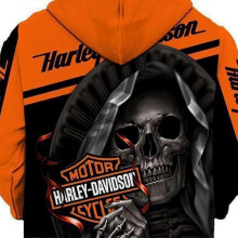 (L, One size) New 3d Skull Harley-davidson Hoodie Sweatshirt Hood Jumper Pullover High Quality