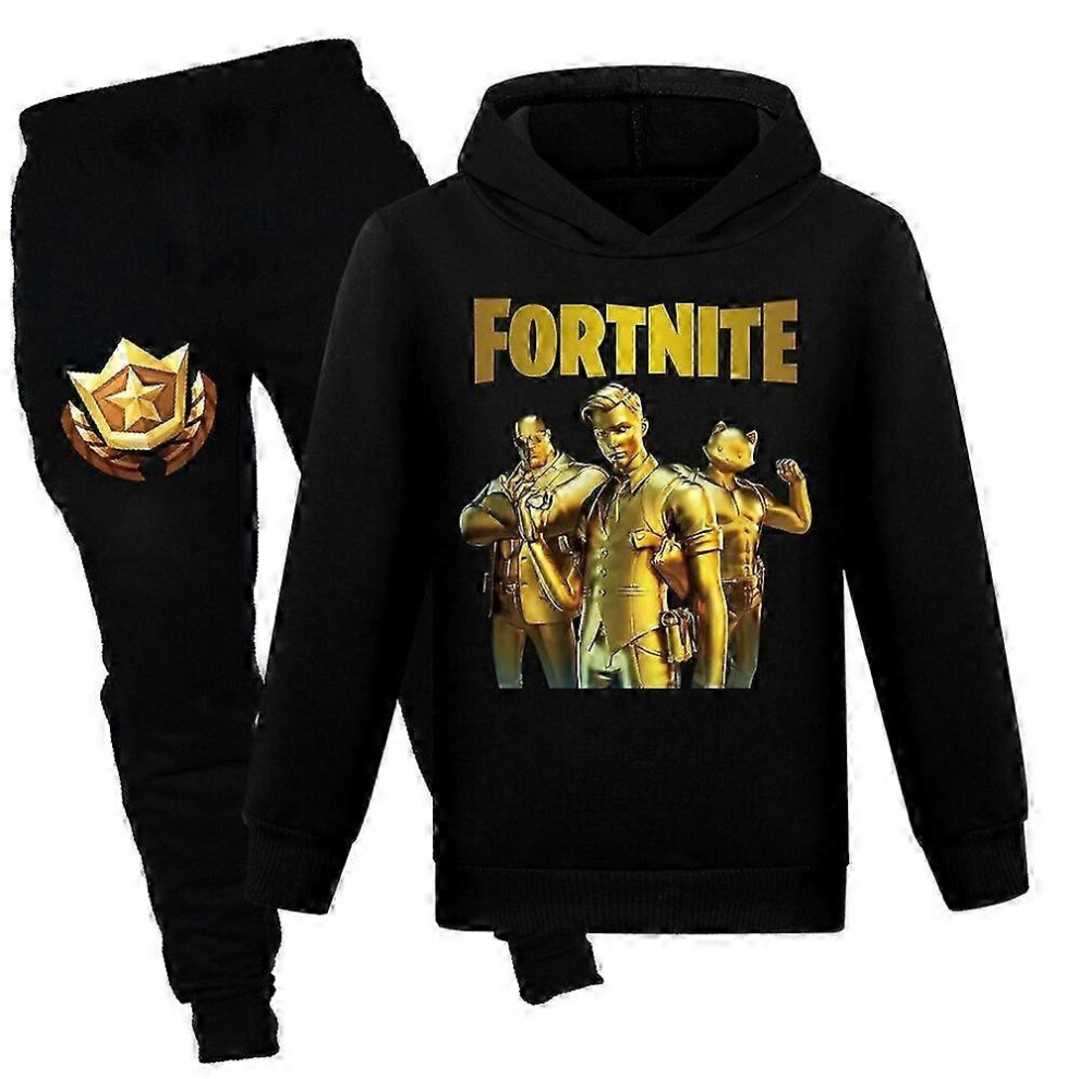 (Black, 9-10Years) Fortnite Printed Kids Boys Girls Hooded Sweatshirt Hoodie Trousers Tracksuit Set