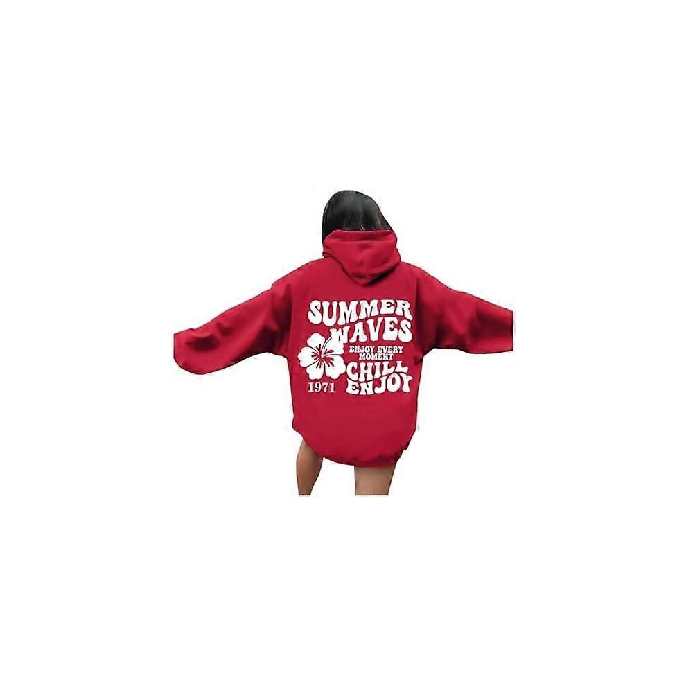 (01-red, M) Womens Pink Palm Puff Hoodie Preppy Sweatshirt Women Oversized Graphic Hoodie Long Sleeve Hoodies Sweatshirts