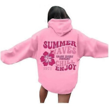 (01-pink, XL) Womens Pink Palm Puff Hoodie Preppy Sweatshirt Women Oversized Graphic Hoodie Long Sleeve Hoodies Sweatshirts