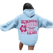 (01-light Blue, S) Womens Pink Palm Puff Hoodie Preppy Sweatshirt Women Oversized Graphic Hoodie Long Sleeve Hoodies Sweatshirts