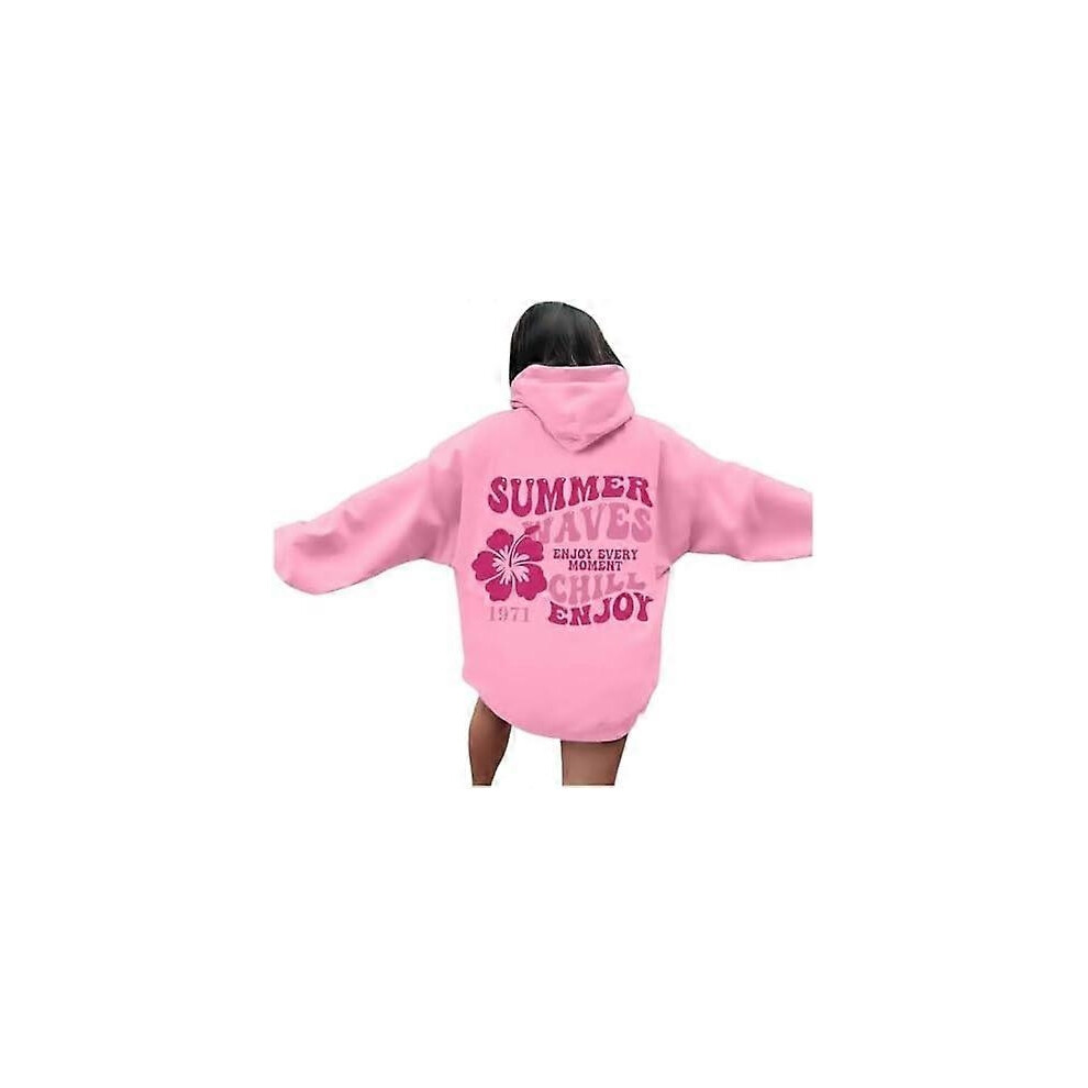 (01-pink, S) Womens Pink Palm Puff Hoodie Preppy Sweatshirt Women Oversized Graphic Hoodie Long Sleeve Hoodies Sweatshirts