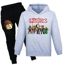 (Grey, 11-12Years) 7-14 Years Kids Teens Roblox Pullover Hoodies Sweatpants Outfit Set Jogging Tracksuit Sweatshirt Set Gifts