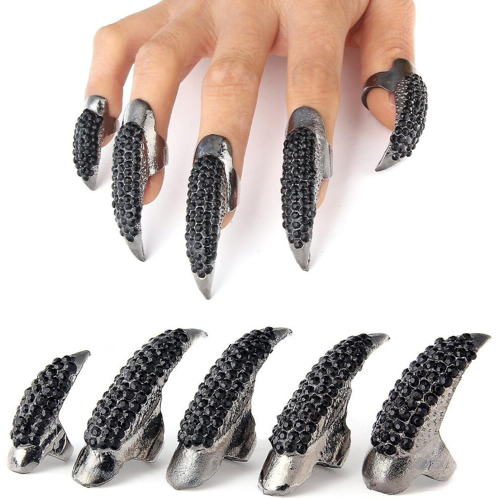 Qqdd 10 Pcs  Costume Claws Fake Nails Ring Set, Gothic Punk 3 Sizes Crystal Full Finger Rings P