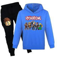 (Dark Blue, 11-12Years) 7-14 Years Kids Teens Roblox Pullover Hoodies Sweatpants Outfit Set Jogging Tracksuit Sweatshirt Set Gifts