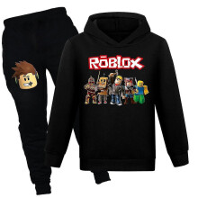 (Black, 11-12Years) 7-14 Years Kids Teens Roblox Pullover Hoodies Sweatpants Outfit Set Jogging Tracksuit Sweatshirt Set Gifts