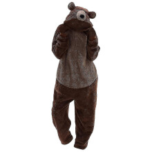 (Brown, XL) Unisex Adult Bear Sleepwear Onesie Winter Pocket Loose Funny Thicken Pajamas