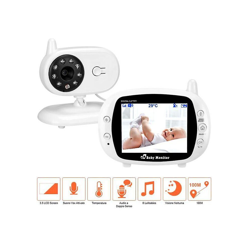 Babyphone Video Wireless Multifunction 3.5 "lcd Color Video Two-way Audio, Night Vision, Temperature Monitoring