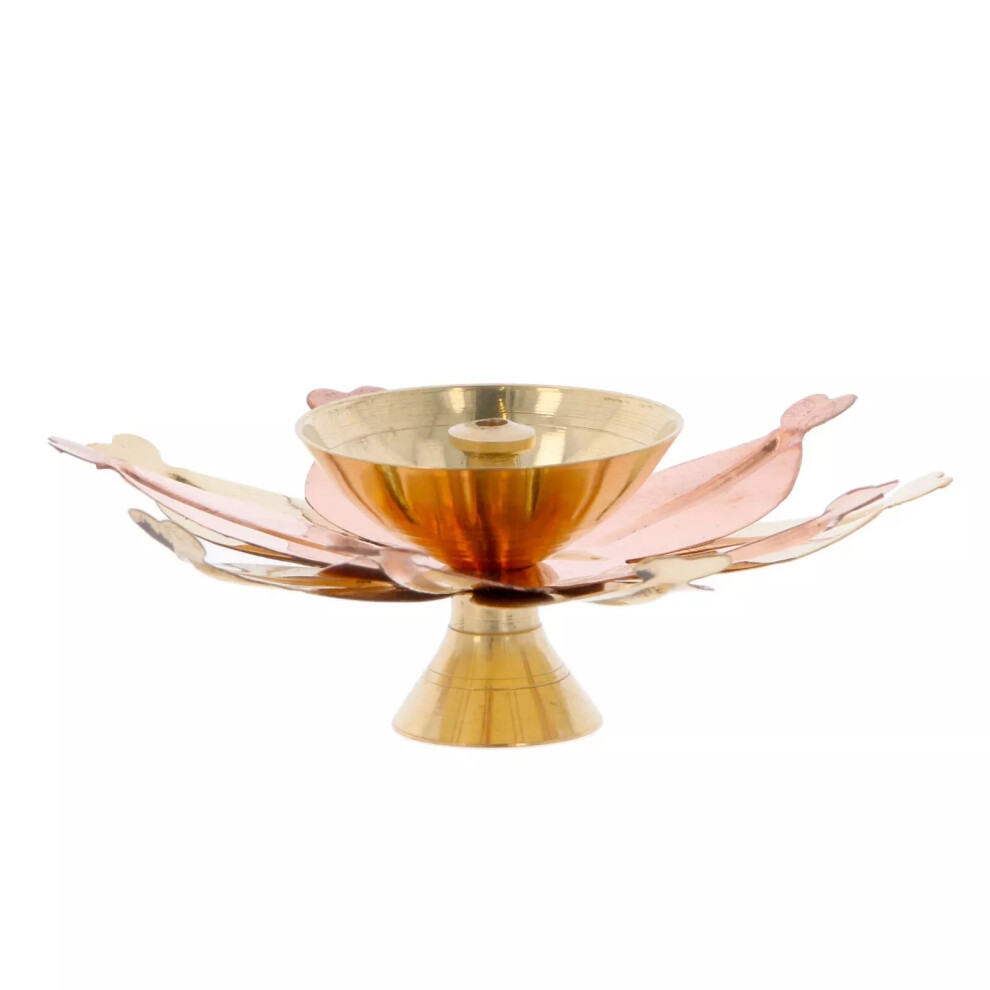 (9.5cm) Brass Diya Deepak Diva Akhand Jyot Lotus Heart Oil Lamp Hindu Puja Temple Diwali-image-OPC-PFX6MDV-NEW