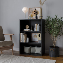 (Black) 3 Tier Wide | Bookcase