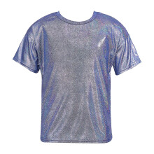 (Royal Blue, 150) Kids Girls Sparkly Metallic Shiny T-Shirt Boys Short Sleeves Loose T-Shirt for Jazz Hip Hop Dance Costume Stage Performance