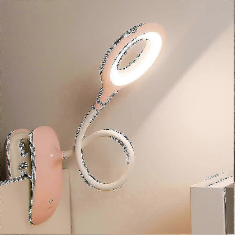 (Pink, One size) Led Clip-on Reading Lamp Dimmable Eye Protection Table Lamp