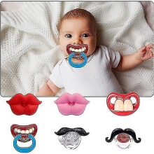 6 Pcs Funny Soft Silicone Pacifier Infant Pacifier Cute Kissable Lips And Gentleman Mustache Teeth Pacifier Design For Babies And Toddlers Shower Gift