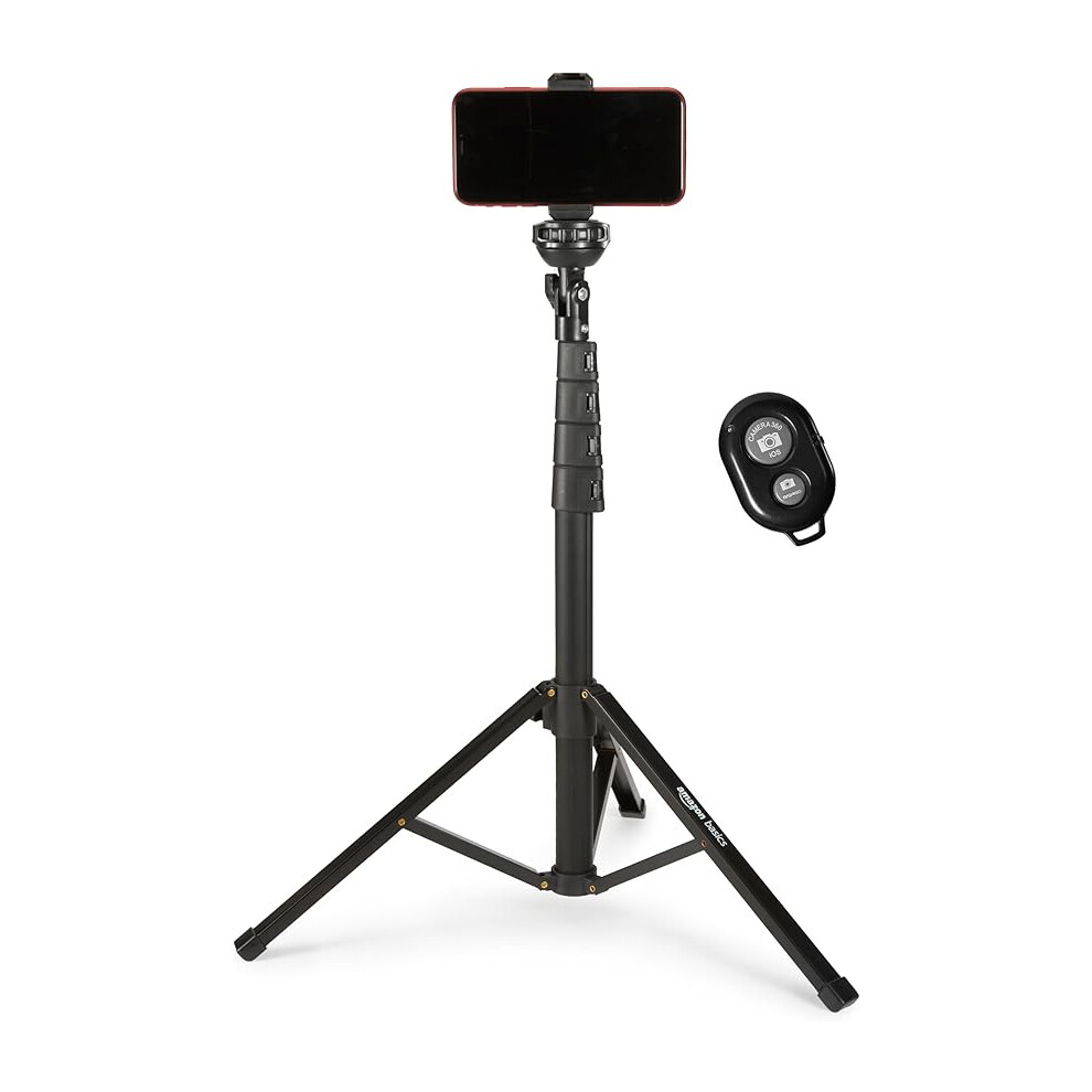 Amazon Basics Extendable Tripod up to 162 cm / 63.7 inches for iPhone Smartphones, Selfie Stick Mode and Phone Tripod Mode