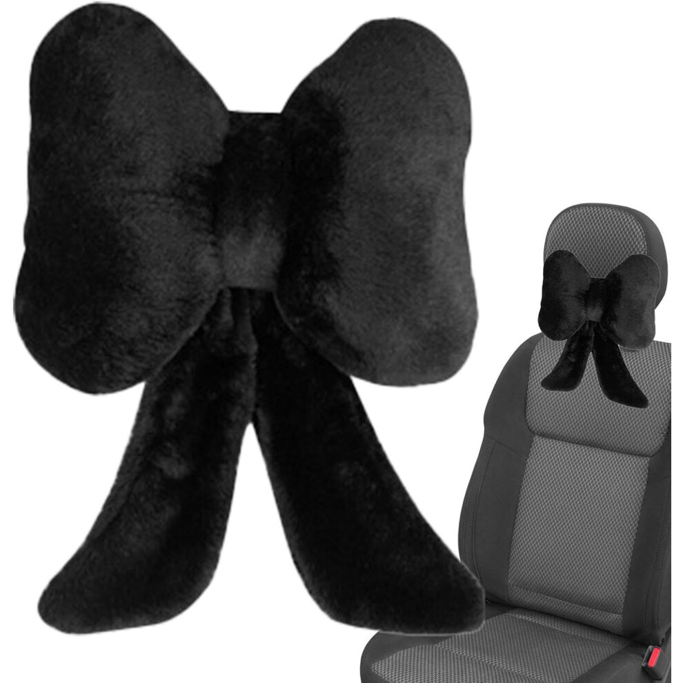 ( Headrest) Car Neck Cushion | Bow Tie Car Seat Headrest Neck Rest Cushion - Plush Cute Car Neck Pillow Soft Headrest For Driving Home Black 9035695407392