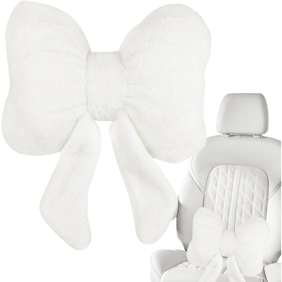 ( Waist Support) Car Neck Cushion | Bow Tie Car Seat Headrest Neck Rest Cushion - Plush Cute Car Neck Pillow Soft Headrest For Driving Home White/Black 9035695407422