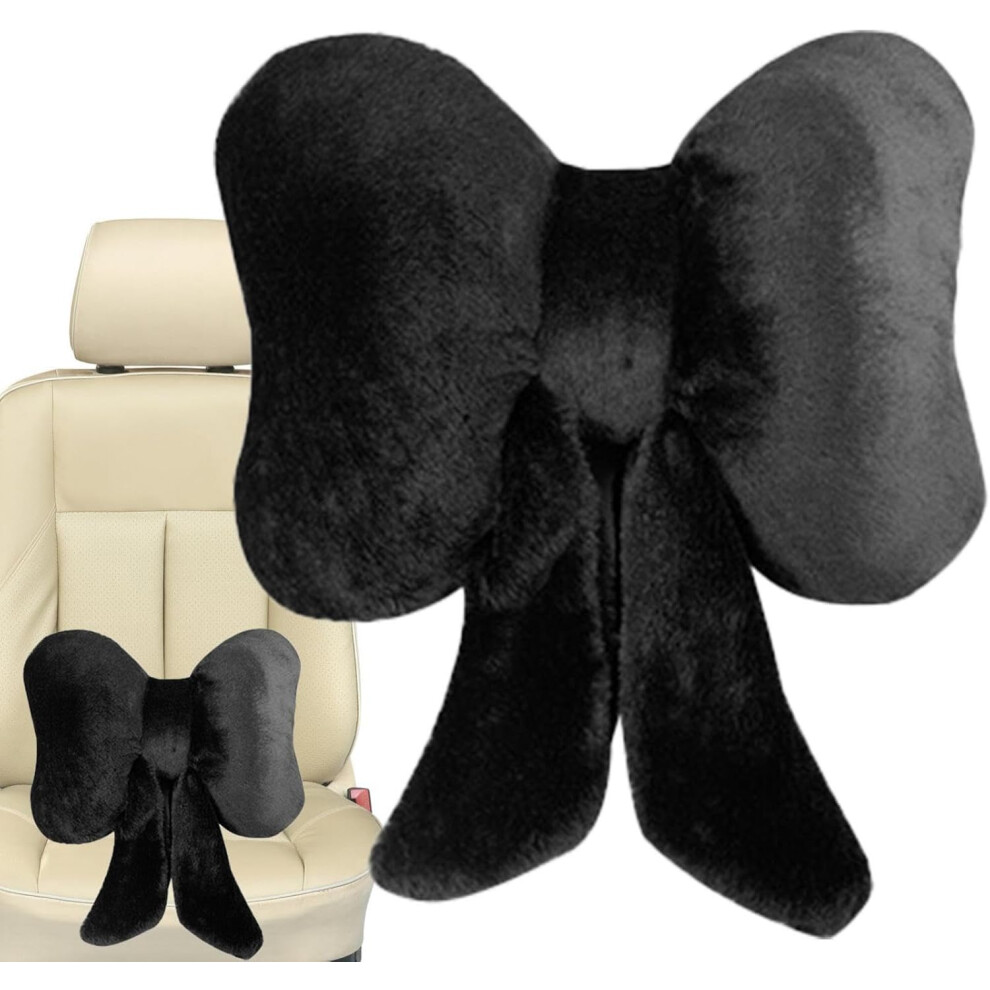 ( Waist) Car Neck Cushion | Bow Tie Car Seat Headrest Neck Rest Cushion - Plush Cute Car Neck Pillow Soft Headrest For Driving Home Black 9035695407408