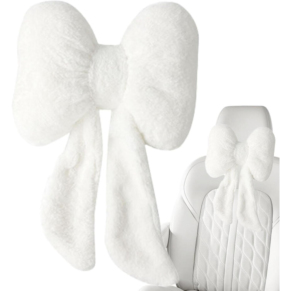 ( Headrest) Car Headrest Pillow | Bow Tie Neck Pillow For Car Headrest | Plush Cute Car Neck Pillows Neck & Cervical Pillows For Home And Chair White 9035695407453