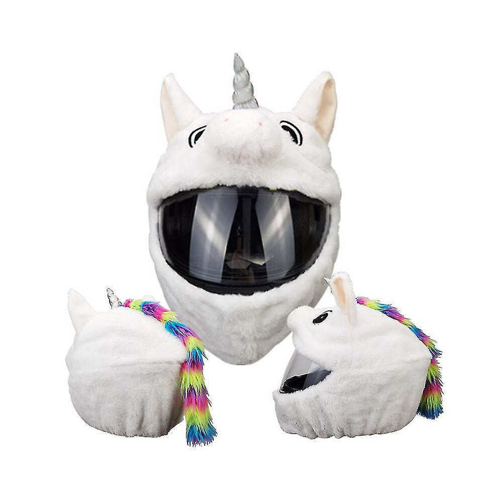 ( Unicorn) Cartoon Plush Motorcycle Helmet Covers, Fun Ride And Gift, Helmet Not Included White 9372166548346
