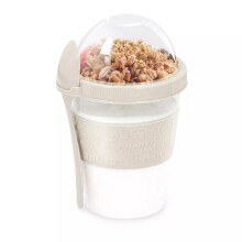 (Beige) Cereal Cup & Spoon Yoghurt Container With Lid Oats Cup On The Go Reusable