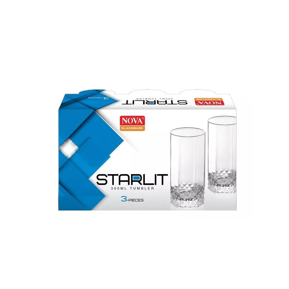 SET OF 3 TUMBLERS GLASSES DRINKING 300ML HIGHBALL GLASSWARE JUICE