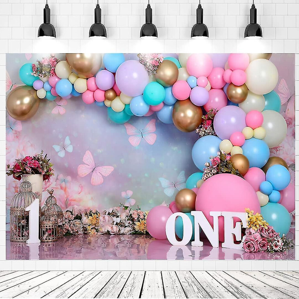 Wonderland Flowers Butterfly Balloons Backdrop For Girl 1St One Year Old First Birthday Cake Smash Decor Backdrop Photo Studio Photography Background 9372166550615