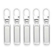 (Silver, Strip type) 5pcs Zipper Pull Replacement Metal Zipper Handle Mend Fixer Zipper Tab Repair
