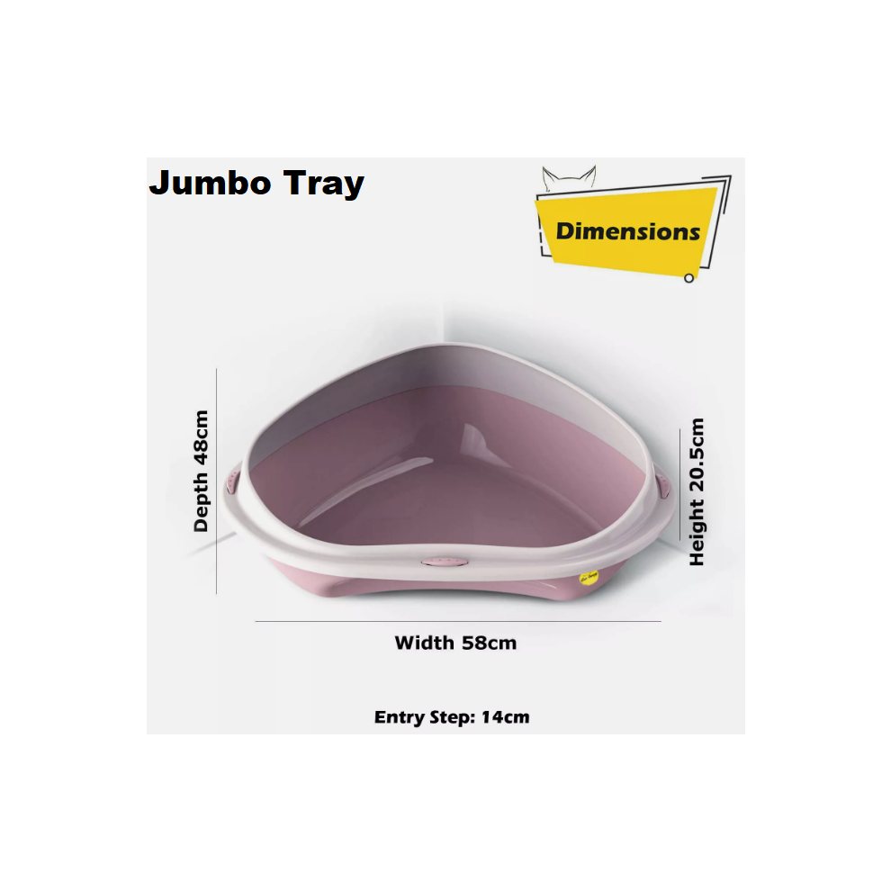 (Pink Corner Jumbo Tray) Cat Corner Litter Tray Large or Jumbo Rim Pet Open
