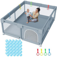 (Grey, 130*130cm) Large Baby Playpen For Babies Toddlers Baby Playards With Gate, Kids Activity Center