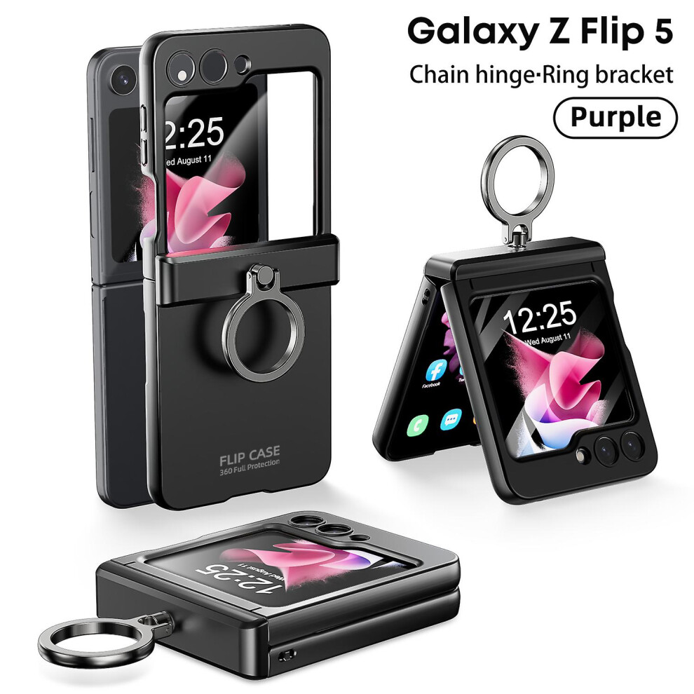 (Black) Z Flip 5 Case With Ring,Hinge Protection Built-In Glass Camera Screen Protector Case For Samsung Galaxy Z Flip 5 Black 8715748512419
