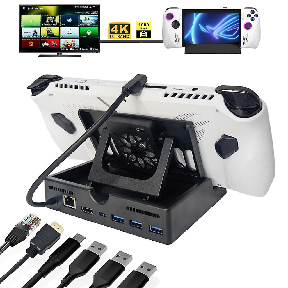 Rog Ally Dock, 6-in-1 Hub Docking Station For Rog Alloy With Hdmi 4k 60hz, Gigabit Ethernet, 3 Usb 3.0 Ports