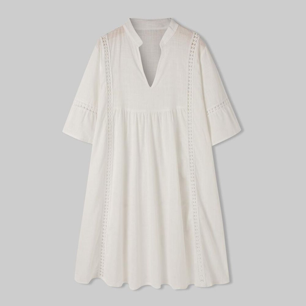 (beige, S) ZANZEA Summer Loose Casual V-neck Half Sleeve Dress