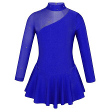 (Royal Blue, 10) Girls Figure Ice Skating Competition Dress, Long Sleeves Tulle Splice Cutouts