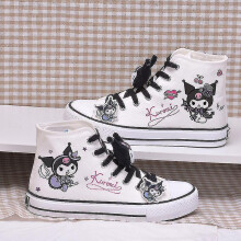 (Kuromi-A, 40) Kawaii New Kuromi Canvas Shoes Sanrio My Melody Cinnamoroll Girls Cartoon High-top Canvas Shoes Student Sports Casual Shoes
