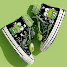(Keroppi-B, 39) Kawaii New Kuromi Canvas Shoes Sanrio My Melody Cinnamoroll Girls Cartoon High-top Canvas Shoes Student Sports Casual Shoes