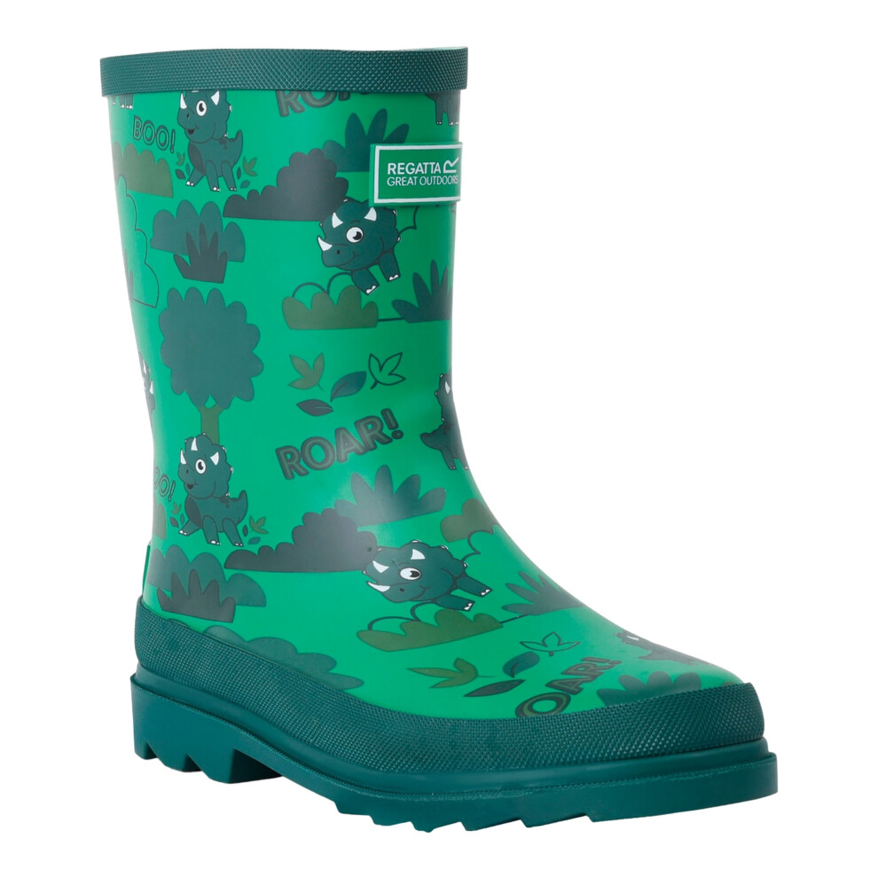 (2 UK, Green) Regatta Childrens/Kids Mudplay II Stompy The Dinosaur Wellington Boots