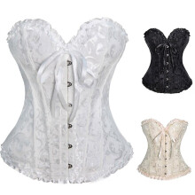 (White, XL) Corsets Bustiers Floral Lace Tops Vintage Corset Gothic Satin Lingerie Corselet