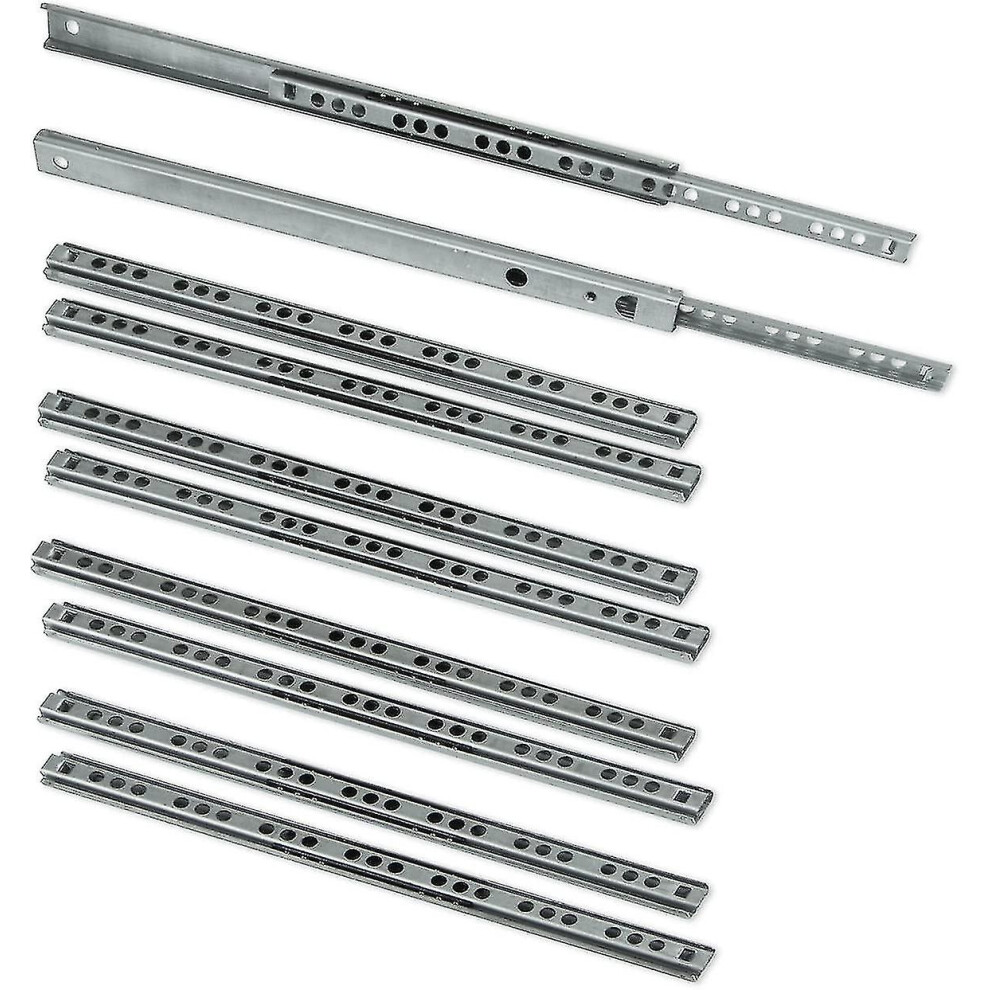 (450Mm) Pack Of 5 Pairs (10 Pieces) Slides/Ball Slides Extract Part 17Mm X 278Mm For Drawer, Zinc Plated 8994440091297