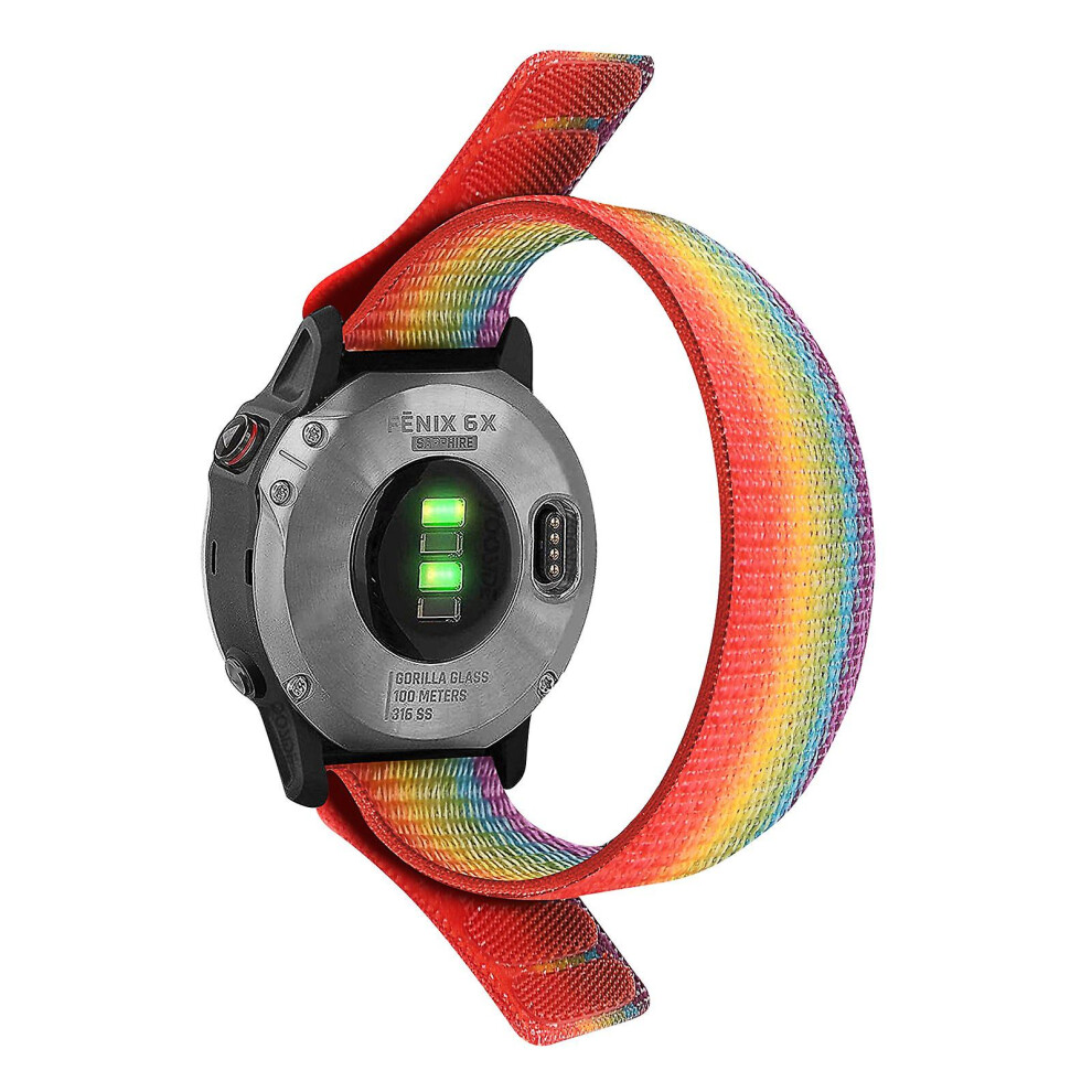 (Rainbow) For Garmin Descent G1 / Fenix 7 / 6 Pro  /  5 Plus Nylon Watch Band Adjustable Sport Loop Strap Wristband Replacement Bracelet