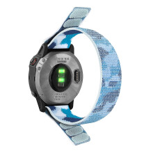(Camouflage Blue) For Garmin Descent G1 / Fenix 7 / 6 Pro / 5 Plus Nylon Watch Band Adjustable Sport Loop Strap Wristband Replacement Bracelet