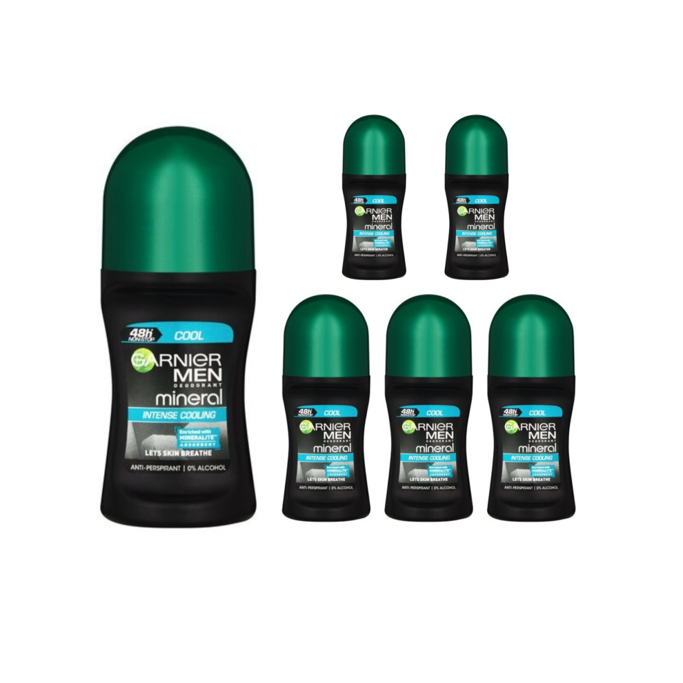 Garnier Men's (6 X Cool) 6 X 50Ml Mineral Antiperspirant Roll On 48H Deodorant (6 Types)