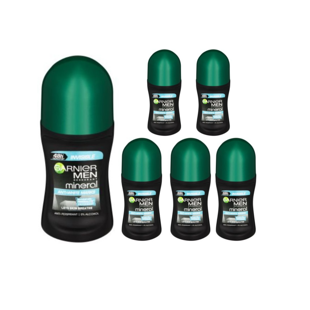 Garnier Men's (6 X Invisible) 6 X 50Ml Mineral Antiperspirant Roll On 48H Deodorant (6 Types)