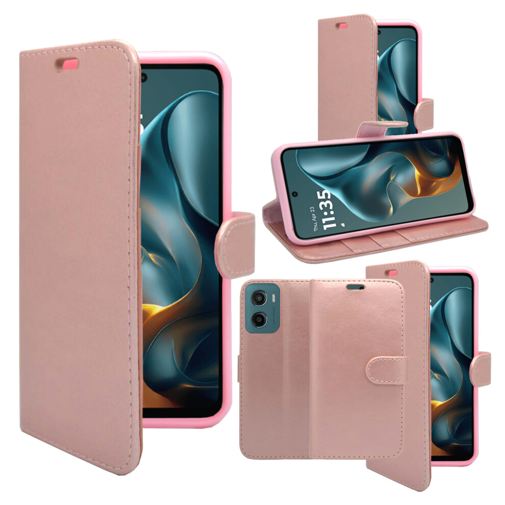 (Rose Gold) For Motorola E15 Case Wallet Flip PU Leather Cover